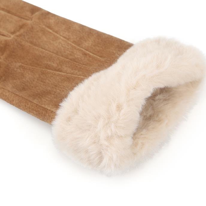 Isotoner® Ladies Three Point Suede SmarTouch™ Gloves With Faux Fur Cuff Tan Extra Image 5